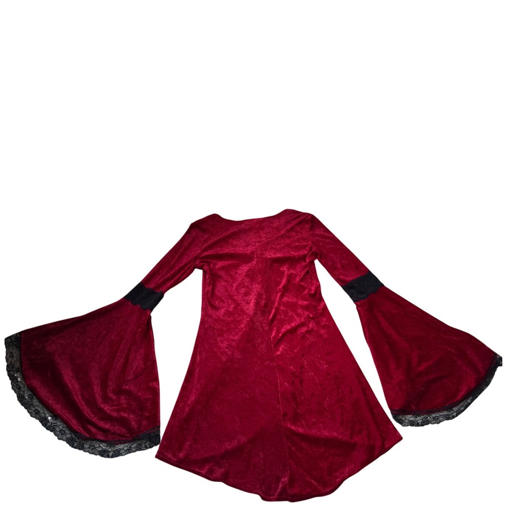 Vintage Y2K 90s Lip Service Corset Bell Sleeve Lace up Crushed Velvet Top Goth L - Picture 4 of 8